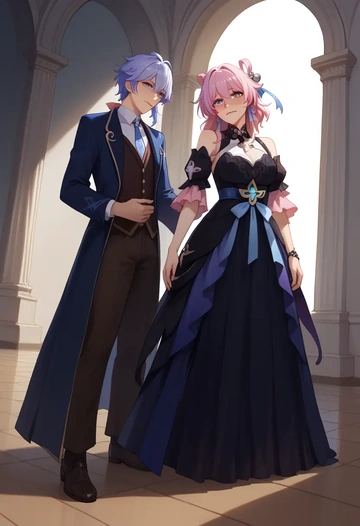 star rail,march 7th,gothic priestess gown,high slit,embroidered veil  - AI generated anime art